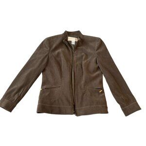 Doncaster Brown Faux Suede Front Zip Jacket - Size 2 Vintage Mock Collar